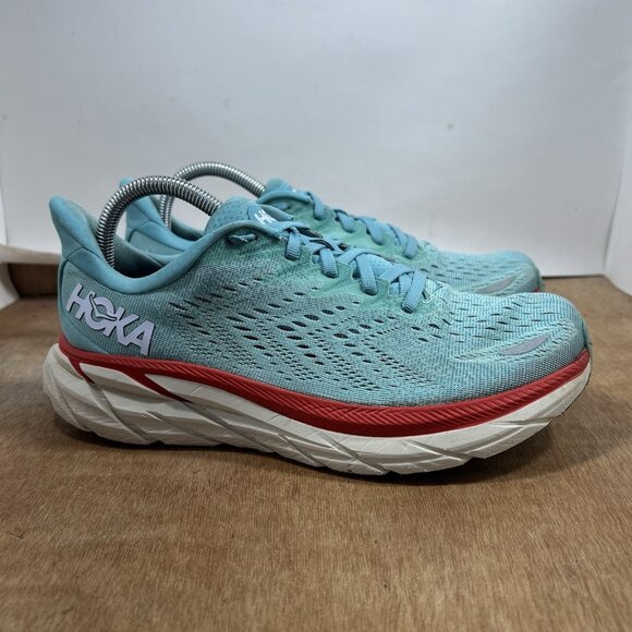 HOKA One One Women Hoka One One Clifton 8 Women Size 9 D Wide Blue Running Shoes Sneakers